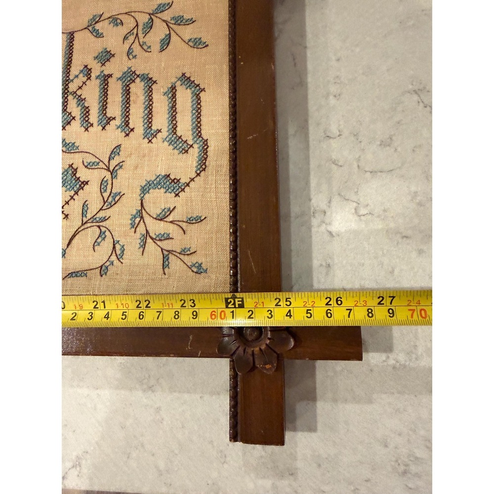 Antique Victorian Sampler "The Old Rocking Chair", Cross Corner Tramp Art Frame - Picture 4 of 13